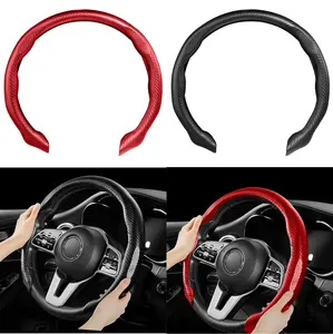 15inch Matte Car Steering Wheel Cover Carbon Fiber, Ultra-Thin Car Steering Wheel Cover,Comfortable & Breathable Microfiber,Universal Fit for Most Cars, Matte Black