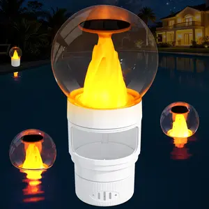 Solar Chlorine Floater,Chlorine Floater with Solar Flame Light,Adjustable Release Floating Chlorine Dispenser for Pool,Great Capacity Pool Chlorine Floater,Chlorine Floater for Hot Tub(White) outdoorfun garden decor outdoorfun