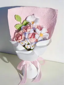 【 Mother's Day Gift 】Loop & Bloom 1 Bunch Handmade Crochet Flower Bouquet,  Knitted Pink Roses Cosmos & Calla Lily, 8Pcs, Decorative Flower for Lover, Her, Mom, Anniversary, Birthday Party, Valentines Day, Anniversary, Ready-to-Gift, Includes Card