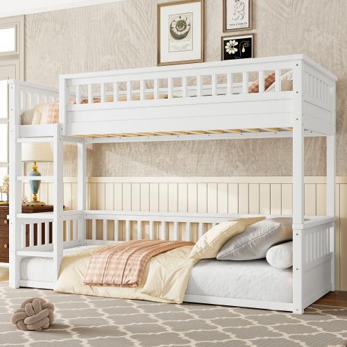 [Bellemave]Twin XL /Full/Queen/ Bunk Bed with Ladder and Guardrails Wooden Kids