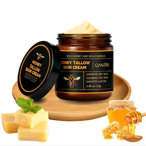 Organic Grass-Fed Beef Tallow Balm with Raw Honey – Natural Moisturizer for Soft, Smooth, and Radiant Skin Body Care Moisture 3.88 oz, Suitable for All Skin Types