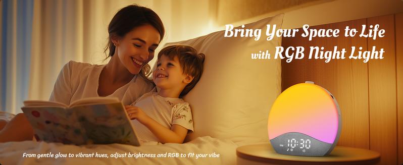 ecozy Sunrise Alarm Clock for Heavy Sleepers, Smart Wake Up Light Clock with Sunrise/Sunset Simulation Decor, 26 Soothing Sounds, White Noise Machine Night Light, Bluetooth Speaker Wake Up Light Clock for Bedroom, Adults, Kids