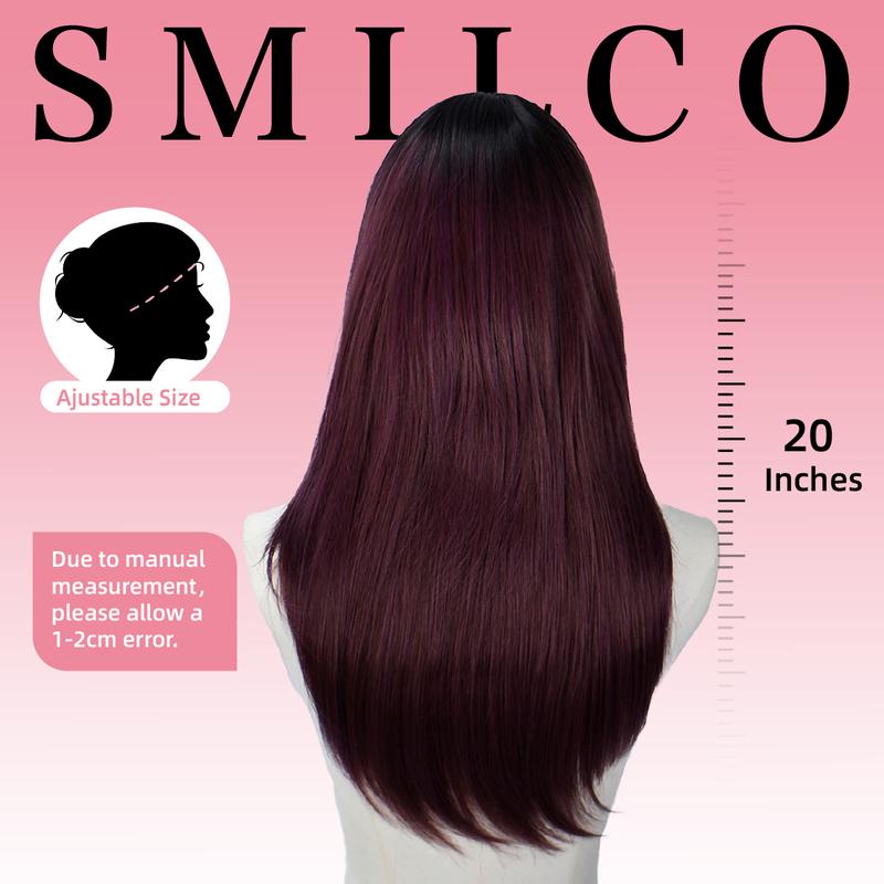 SMILCO/24Inch Berry Red Slightly/Brown/Grey Curly Synthetic Wig With Bangs High-Quality Soft Smooth Fiber Adjustable Cap Air-Permeable Hair Net/SM256
