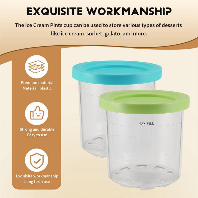 Ice Cream Pints Cup, Ice Cream Containers with Lids for Ninja Creami Pints NC301 NC300 NC299AMZ Series Ice Cream Maker