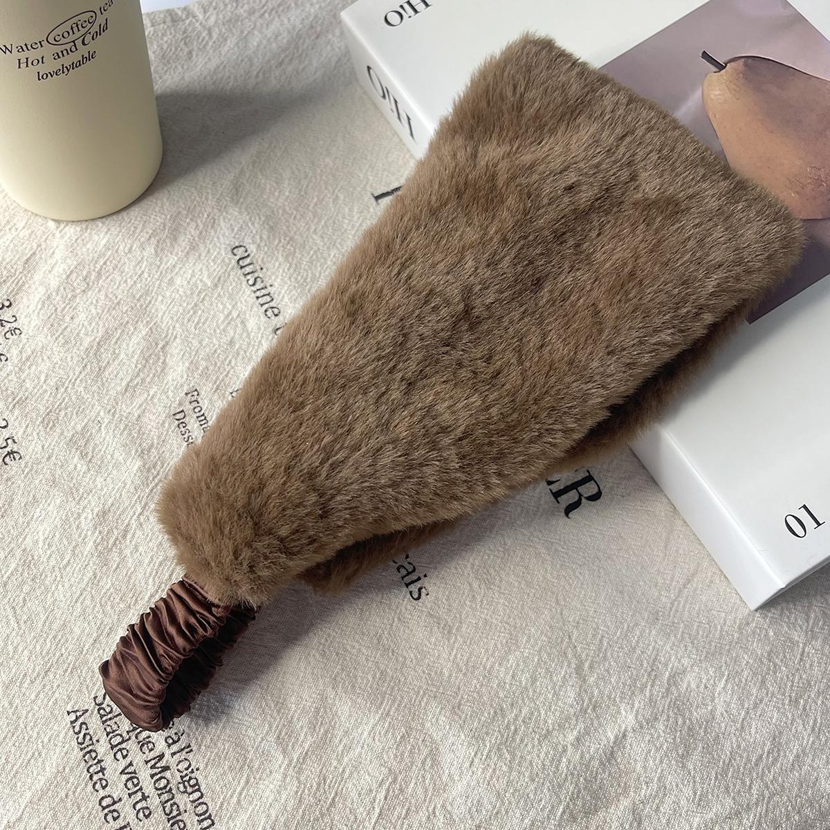 AWAYTR Faux Fur Headbands For Women with Elastic Band Winter Earwarmer Earmuff Hair band for Cold Weather Furry Costume