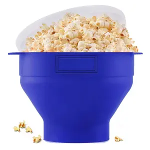 Microwaveable Silicone Popcorn Popper, Microwave Popcorn Popper, Collapsible Microwave Popcorn Maker Bowl, No Oil Required, Use In Microwave, Dishwasher Safe (Blue)