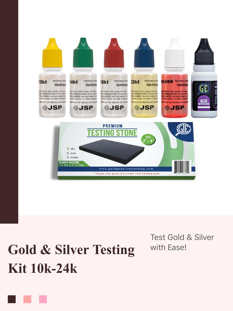 Gold and Silver Jewelry Testing Solutions Kit 10k 14k 18k 22k 24k Scratch Stone Acid Test Scrap Bars Coins