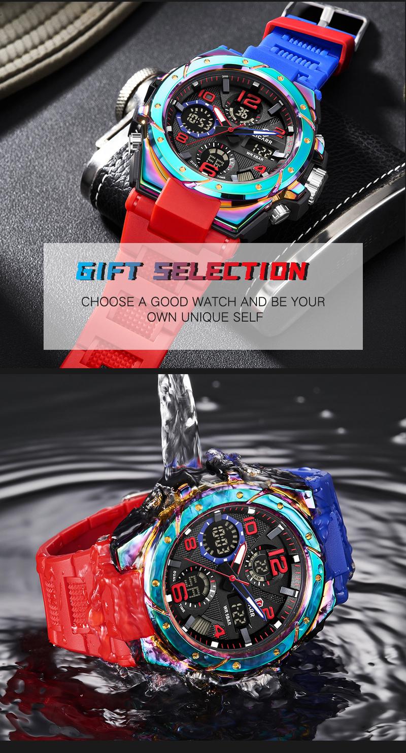 LICARR Men's Quartz Digital Watches Waterproof Alarm Luminous