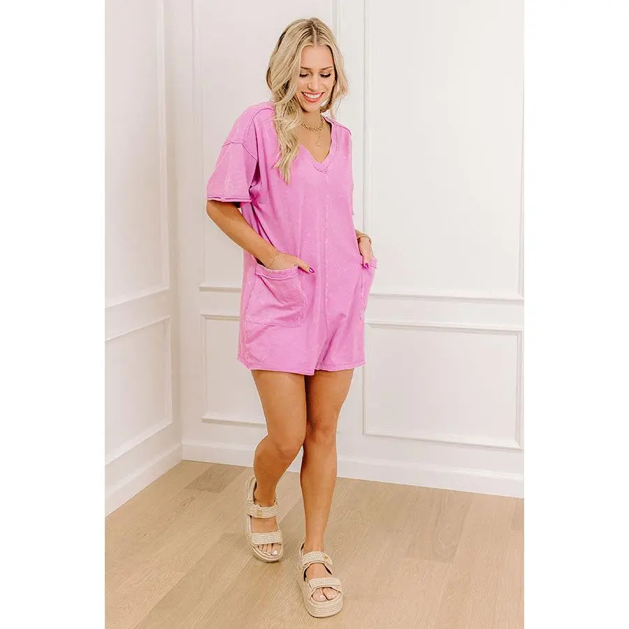 Easy To Style Vintage Wash Romper in Violet