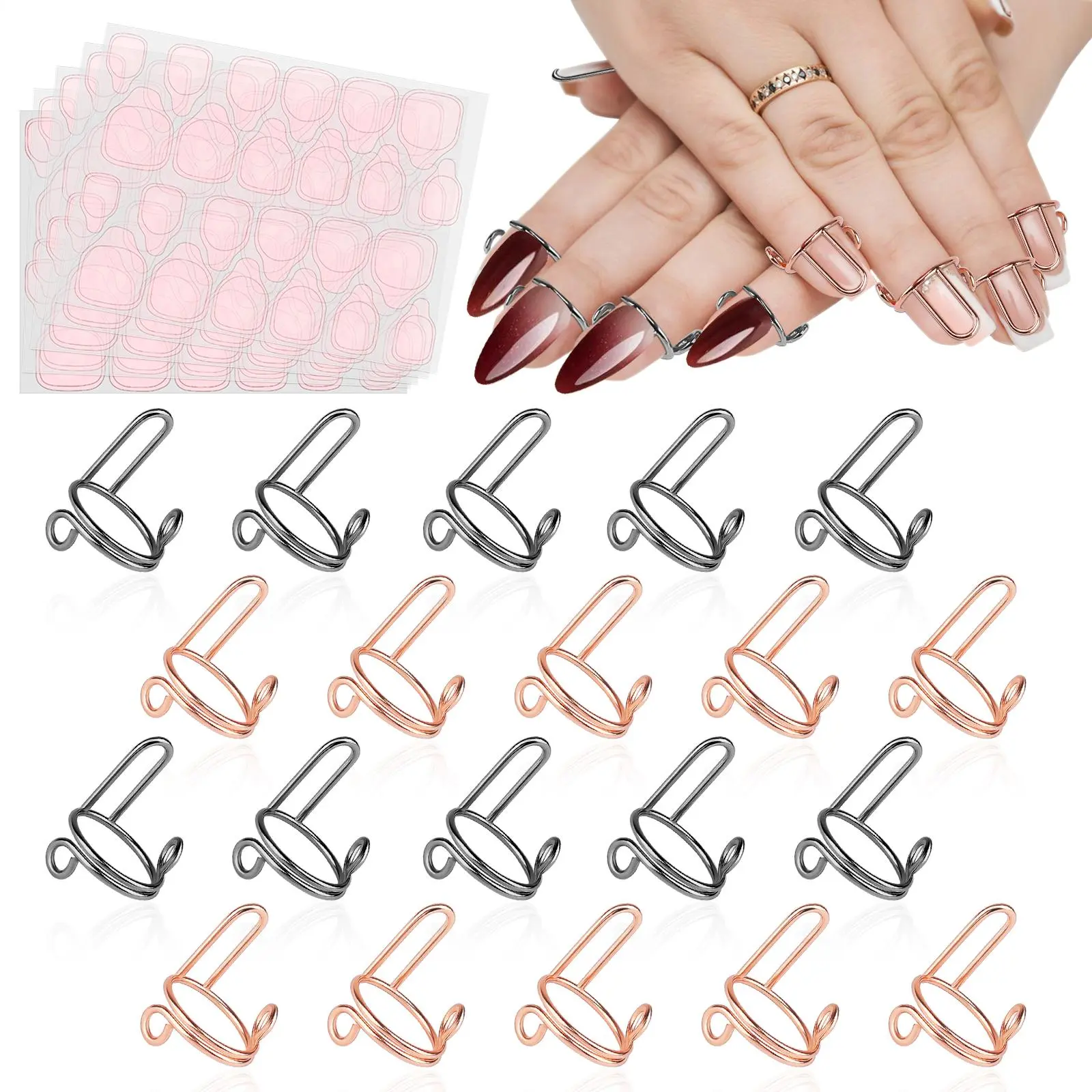 Adjustable Nail Art Ring Kit, 20pcs/set Reusable Detachable Nail Art Ring, Nail Art Decoration for Acrylic Nails, Nail Art Tools