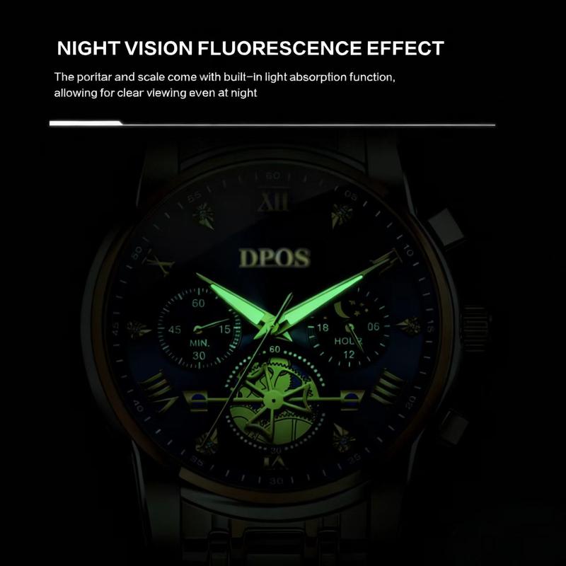 The top choice for boys! A 48mm large dial mechanical wristwatch, combining appearance quality with practicality, with luminous moon phase chronograph function! 40 meters of water resistance and fog protection, suitable for daily commuting. watch travel