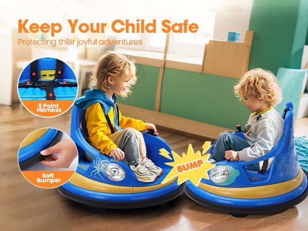 Sophia&William Bumper Car for Toddlers, 12 V Electric Ride On Car for Kids w/Parent Remote Control, 360° Spin, LED Lights & Music,DIY Stickers, for Boys & Girls