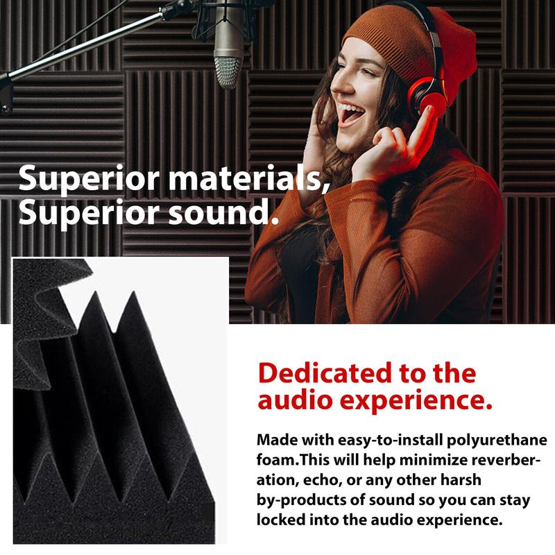 12/24/48PCS Black/White Acoustic Foam Panel Wedge Studio Soundproofing Wall Tiles, Sound Absorbing Panels For Ceiling Reading Room Meeting Room Study Library Club Cinema Music 12"X12"X1"