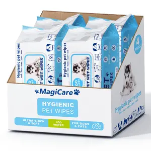 Magicare 400 pcs Pet Wipes 8x8 Inch Unscented Ideal for Dogs & Cats Hygienic Ultra Thick Soft Hypoallergenic Formula