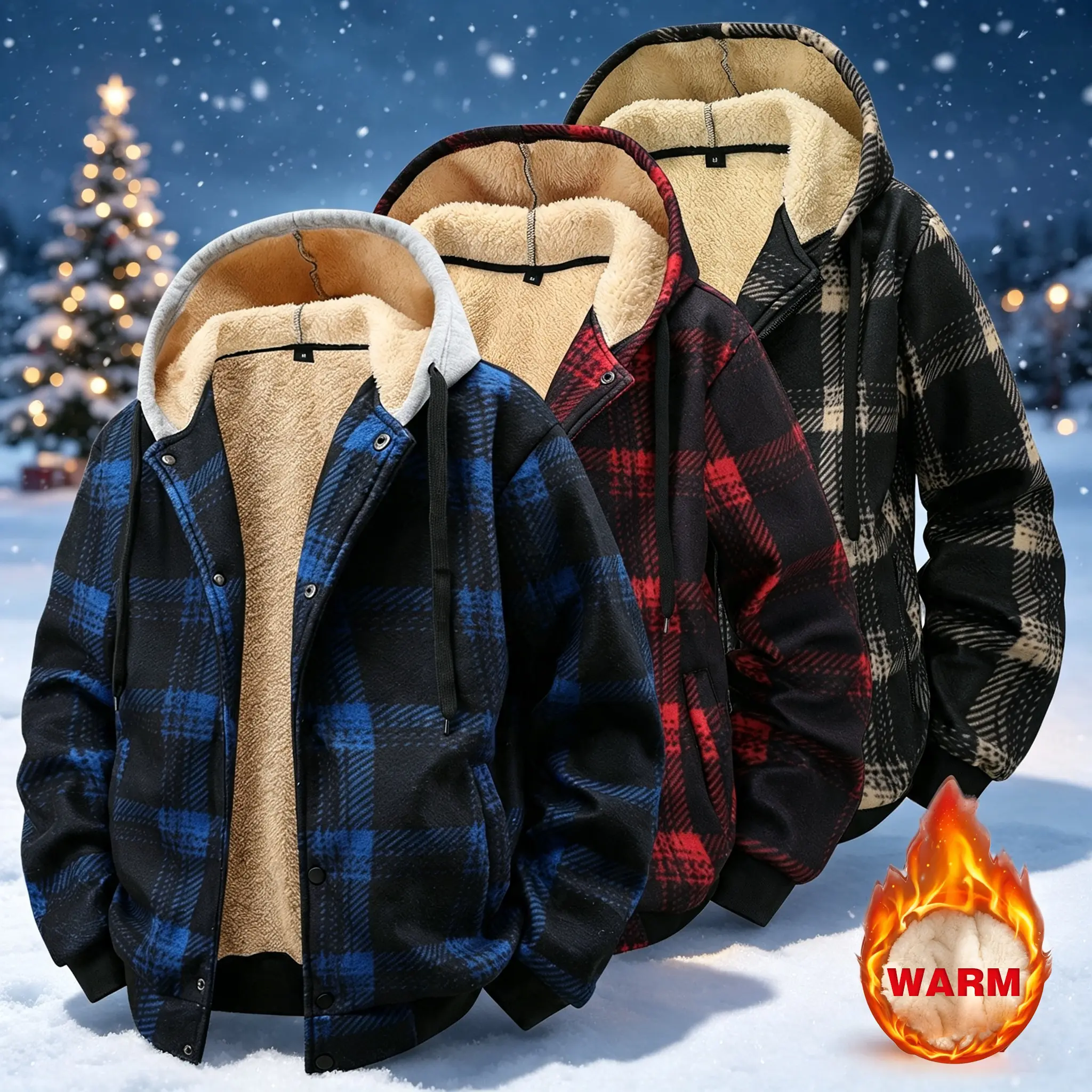 Loose Version New European and American Hooded Fleece Thickened Plaid Sports Fashion Trendy Casual Outdoor Men's Warmet Coat Male Edition