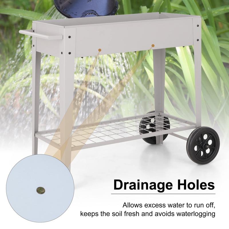 Sophia&William Planter Raised Beds with Legs and Wheels, Outdoor Metal Planter Box Elevated Garden Bed with Lower Shelf for Vegetables Flower Herb Portable Decorative