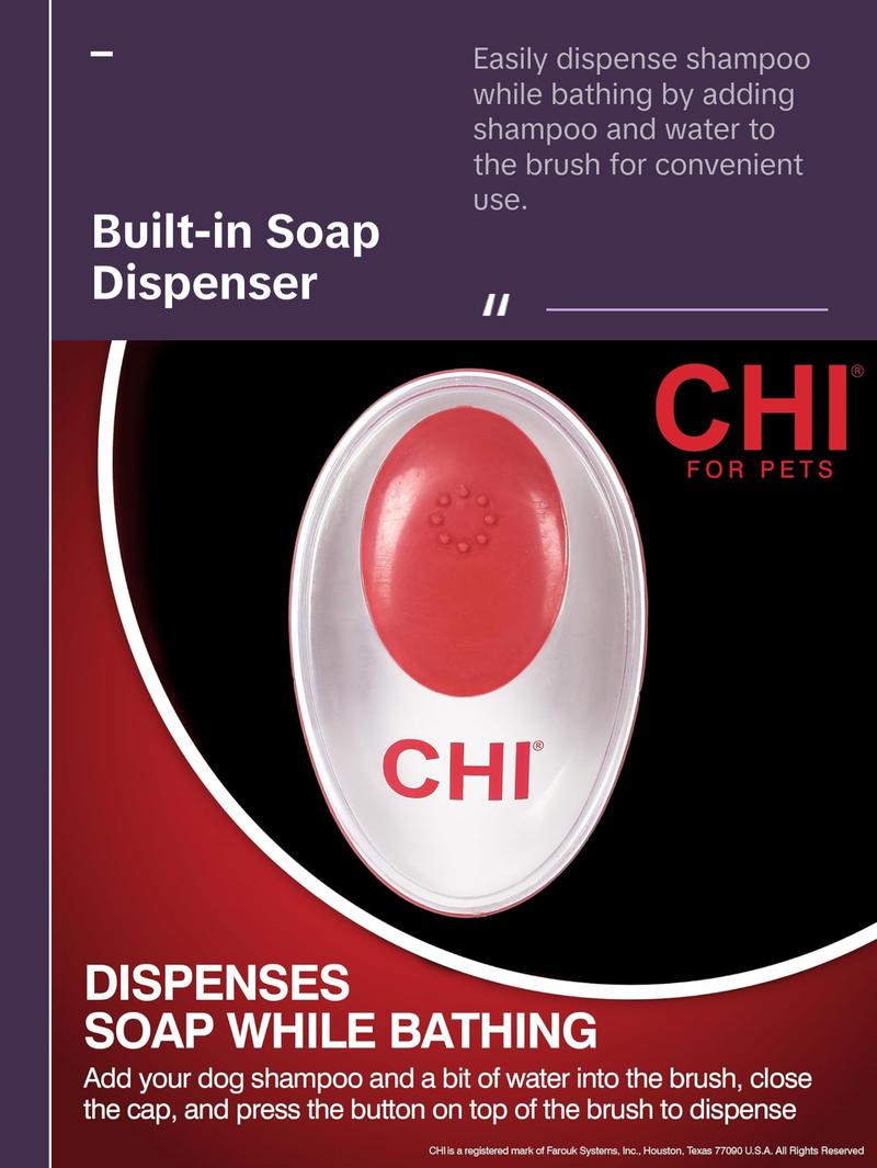 CHI for Dogs Soap Dispensing Palm Brush - Handheld Dog Grooming Tool with Built-In Soap Dispenser - Easy-to-Use Dog Brush for Bathing and Massaging Coats - Gentle on Skin