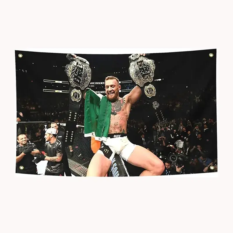 Conor Mcgregor Boxing Flag Poster, Durable Men Cave Wall Banner with Brass Grommets, Aesthetic Appeal, 3x5 Feet, Ideal for Dorm Room Decor, Outdoor Events