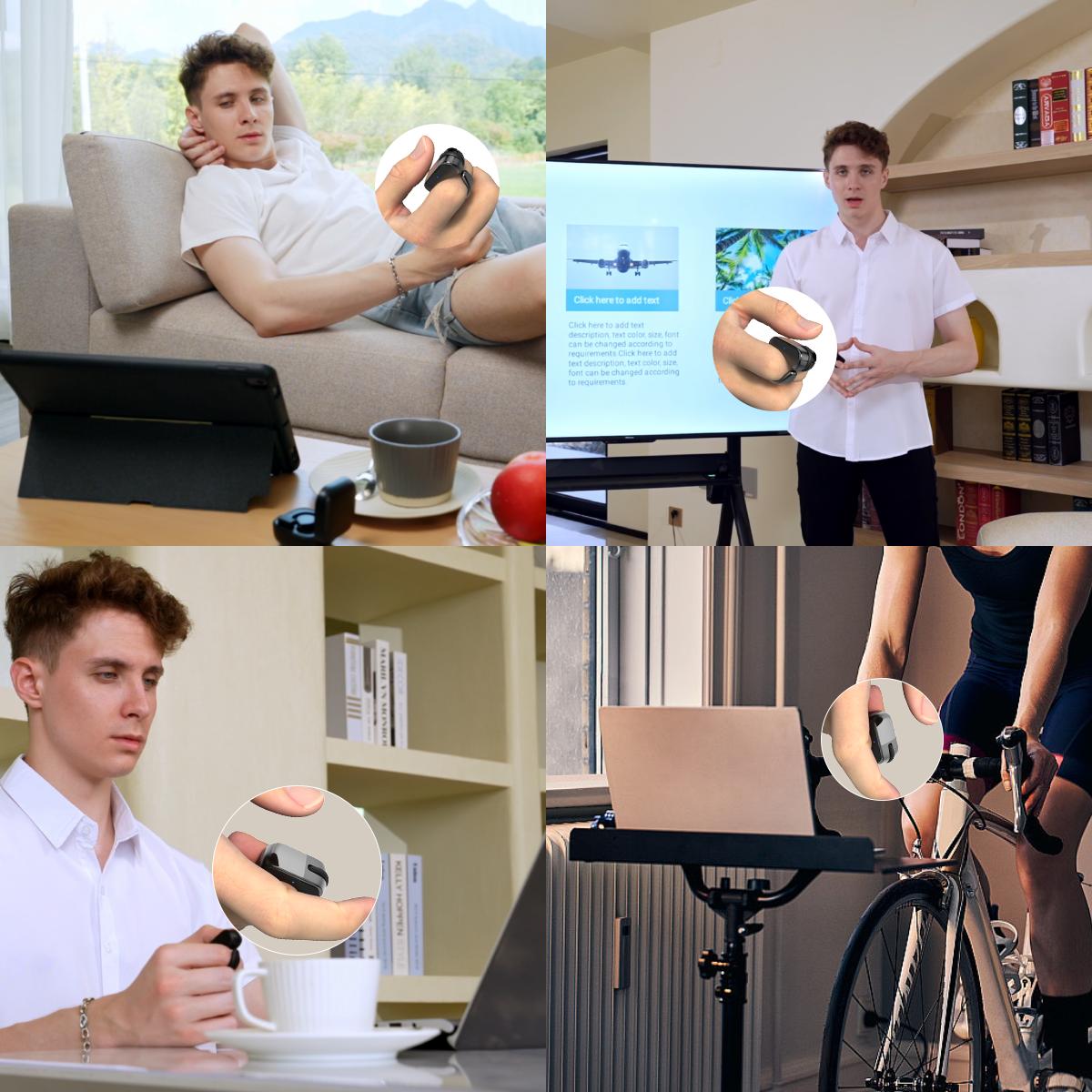 Bluetooth+2.4G Remote Control Scrolling Finger Ring Air Mouse with Touchpad for TikTok, Wireless Clicker, Video Scroller, Page Turn for Kindle APP, Presenter Remote, Selfie, Rechargeable, Remote Mice for Android iOS & PC Laptop Mac Tablet Computer Black