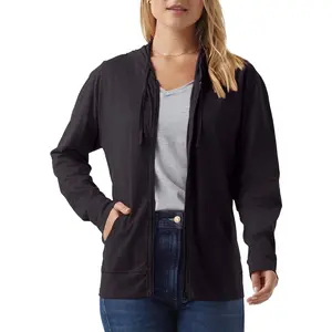 Womens Textured Cotton Zip Up Hoodie Oversized Slub Knit Full Zip Casual Jacket Soft Lounge Wear