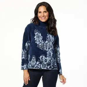 MarlaWynne WynneCollection Plush Chenille Floral Jacquard Sweater