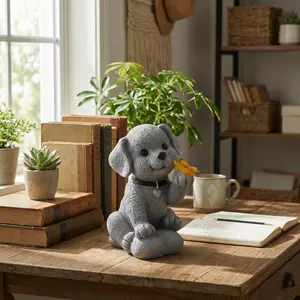 Solar-Powered Waterproof LED Garden Sculpture – Resin Dog & Butterfly Design, 600mAh Solar Charging Art Decor for Lawn/Courtyard/Indoor Desktop, Unique Easter & Thanksgiving Gift