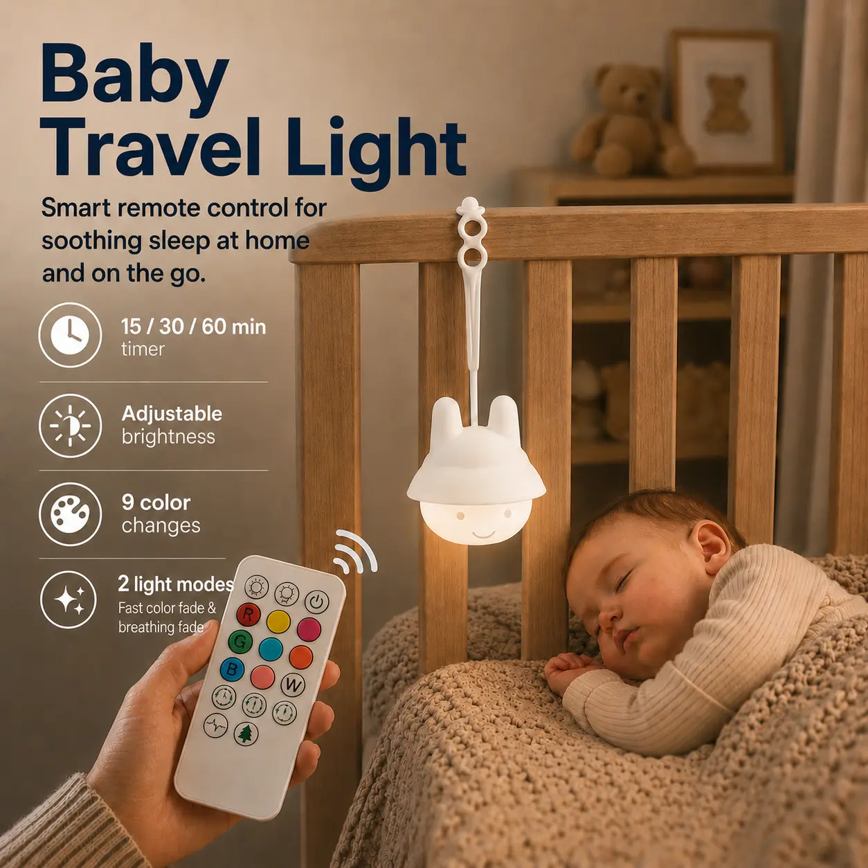 ShaArkMango Baby Travel Light, Rechargeable Portable Night Light for Car Seats, Cribs & Strollers, Soft Glow Eye-Caring Light for Infants & Toddlers