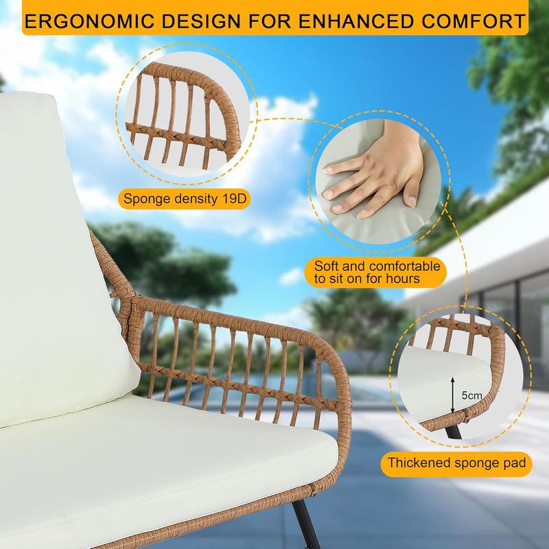 EortheX 4 Pieces Patio Outdoor Cushion Furniture Set,Patio Conversation Set,Rattan Wicker Bistro Sets with Loveseat Cushion Chairs and Modern Glass Coffee Table for Backyard Deck Balcony and Garden Lounge Spaces - Beige EortheX 4 Pieces Patio Outdoor Cushion Furniture Set,Patio Conversation Set,Rattan Wicker Bistro Sets with Loveseat Cushion Chairs and Modern Glass Coffee Table for Backyard Deck Balcony and Garden Lounge Spaces - Beige