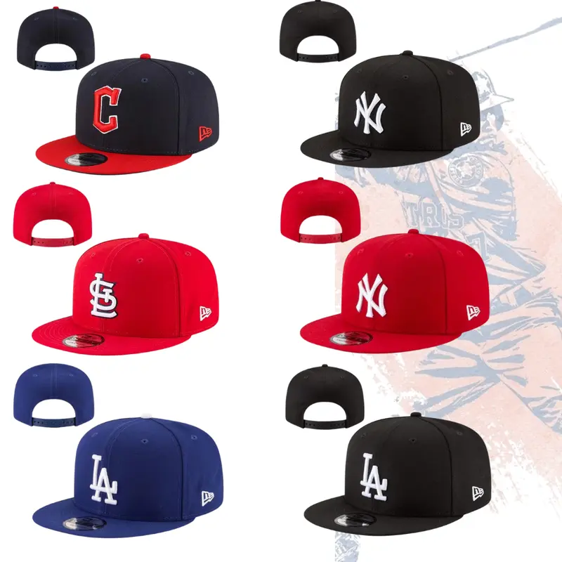 New Era MLB Snapback Flat Brim Baseball Cap – New York Yankees Los Angeles Dodgers Cardinals Guardians Hat, Adjustable Closure, Structured Crown, Raised Embroidered Team Logo, Classic Streetwear Sports Cap for Men Women
