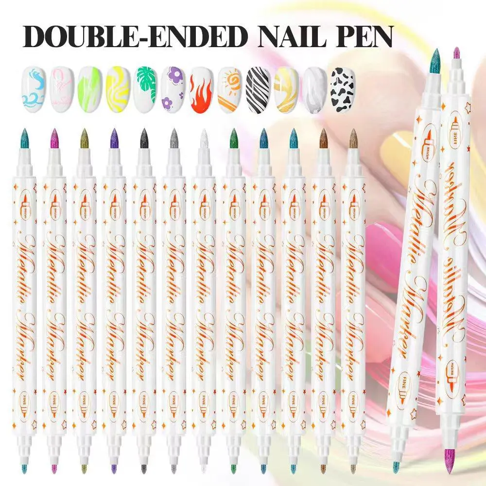 Double-Ended Nail Art Marker Pen, Two Tip Fluorescent Pens, DIY Manicure Tool, Professional Nail Art Supplies, Home & Salon Use, Nail Art Tools
