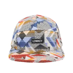 HatPhile Patchwork 5-Panel Hat Lowkey Epiphany Blessings Design Adjustable Strap Artistic Patchwork Modern Aesthetic Large Size 7 1/4-7 3/8