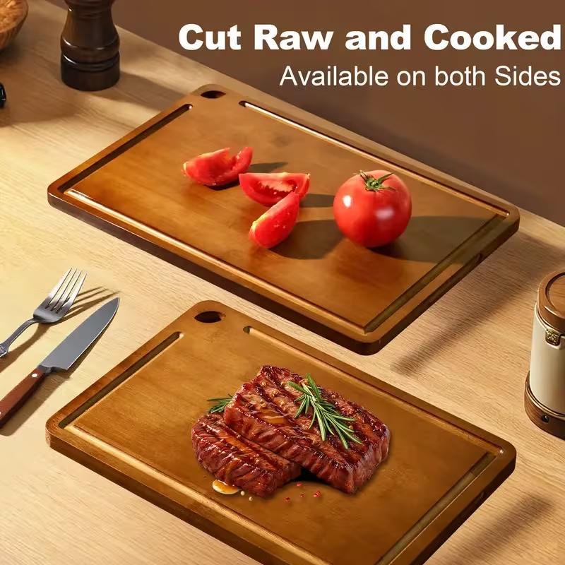 3-Piece Bamboo Cutting Board Set |  Food-Grade Charcuterie & Chopping Boards for Meat, Vegetables, Fruits - Durable,Kitchen Chopping Boards with Juice Groove & Built-in Handles， Eco-Friendly | Kitchen Must Haves, Dark Brown | Gifts for Her