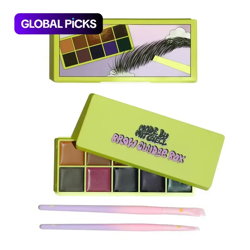 Made by Mitchell Blendable Brow Sludge Box, 10-Shade Brow Pomade Palette with 2 Brushes, Eyebrow Paste Makeup Products for Natural Long-Lasting Brows Brow Balm #GLOBAL PICKS