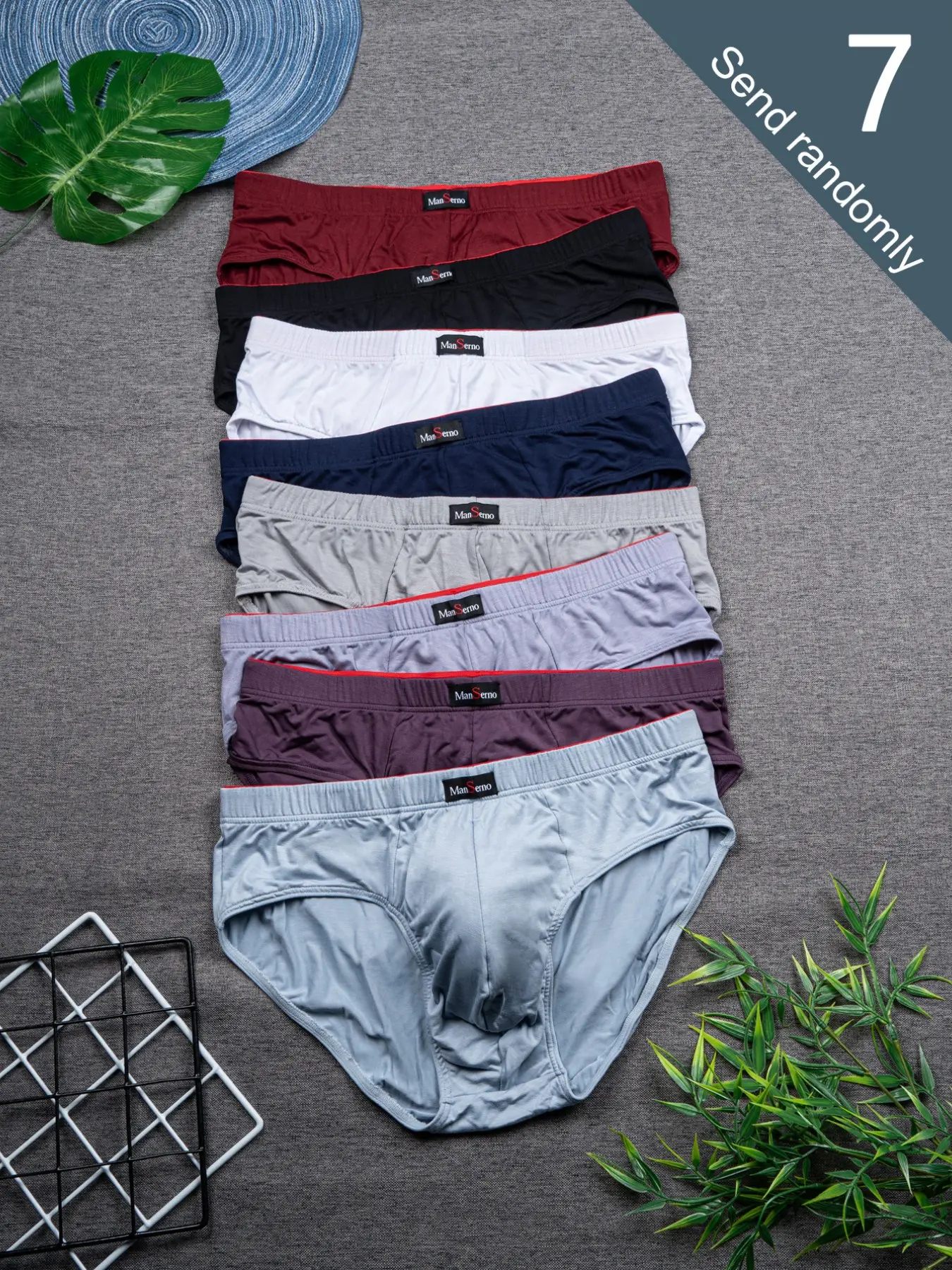 [Men's Briefs] 7-Piece Set New Men's Random Bamboo Fiber Briefs Suitable for Daily Wear, Casual and Fashionable, All-Season, Breathable and Comfortable, Close-Fitting and Soft Men's Casual Style Underwear