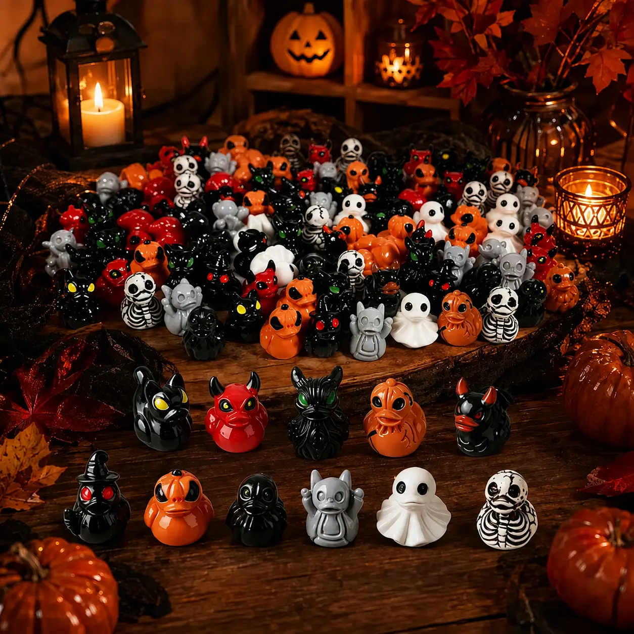 Small-Scale Skull-Shaped Resin Ducks, Mini Devil Ghost Desktop Figurines, Cute Spooky Home Decoration, Halloween Party Gift Item