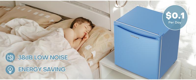 Upstreman mini fridges 1.7 Cu Ft with Freezer FR17 Adjustable Thermostat Energy Saving Low Noise Single Door Compact Refrigerator for Dorm Office Can Bedroom blue fridge mini  brands Small pantry drink fridge skincare fridge Portable