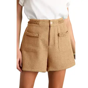 Cicy Bell Women's Tweed Summer Shorts High Waisted Wide Leg Dressy Casual Shorts with Front Pockets
