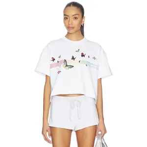Casablanca Butterfly Boxy Cropped T-shirt in White BUTTERFLY