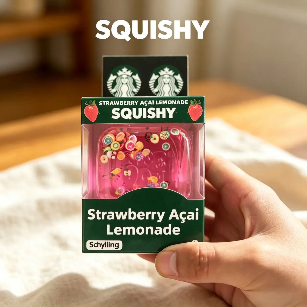 Clear Jelly Fruit Charm Liquid Squish Cube Strawberry Acai Lemonade Stress Relief Fidget Toy，squishies toys