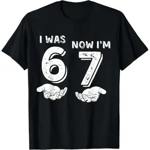 Adult T-shirts I was 6 Now I'm 7 Six Seven Meme with Hands 7th Birthday T-Shirt