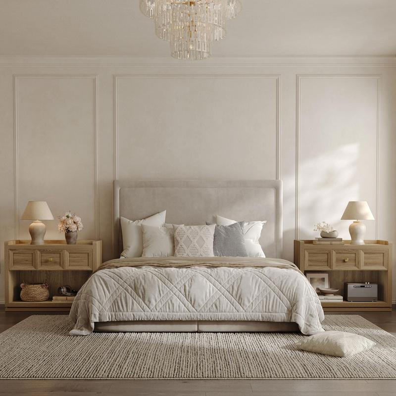 SICOTAS 31" and 26” Wide Nightstands Set of 2, Large Night Stands with Drawer, Oversized King Size Nightstand Bedside Table for Bedroom, Farmhouse End Side Table Set of 2 with Round Corners,Grey White Oak,Durable and Sturdy