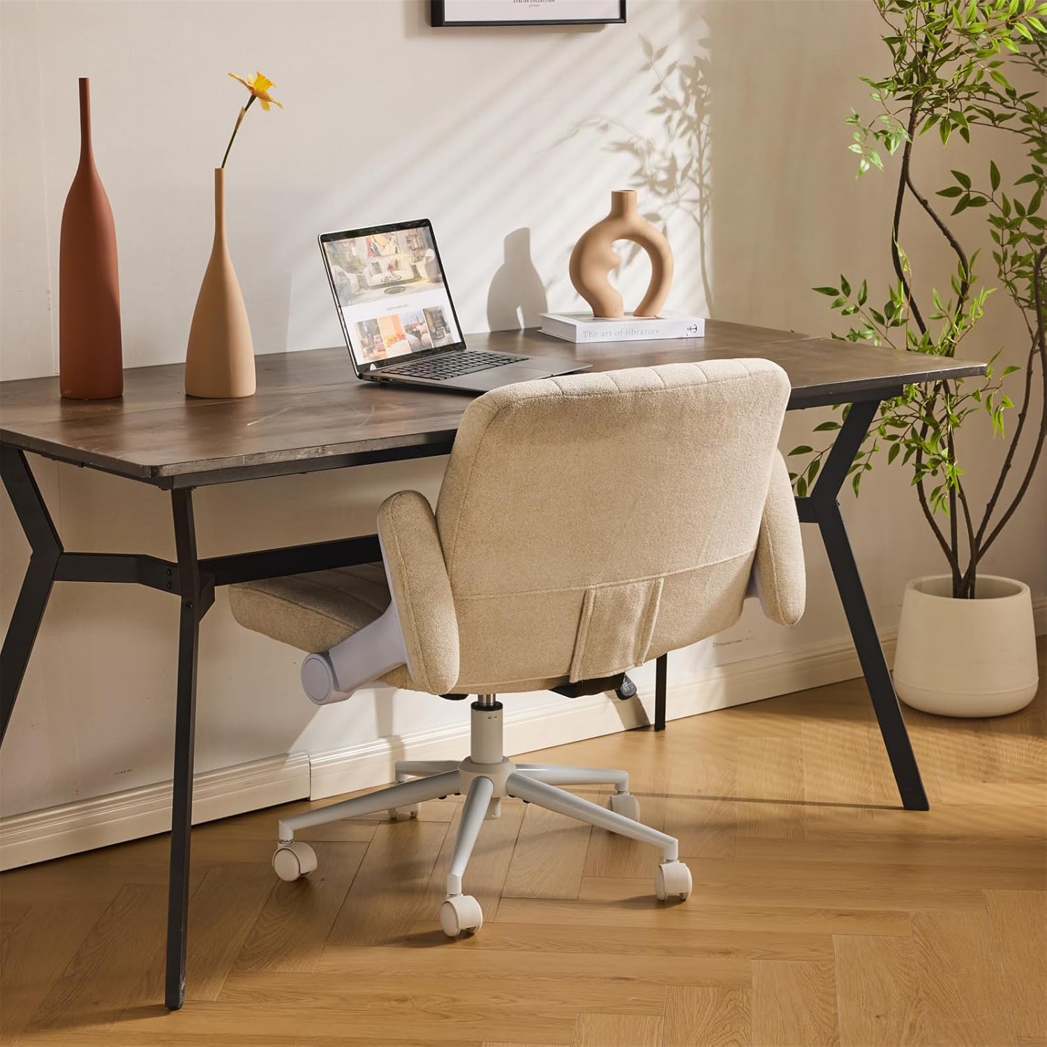 VINGLI Criss Cross Chair with Adjustable Flip-Up Arms,Cross Legged Chair with Wheels, Extra Wide Office Chair,Cozy Desk Chair for Home Office, Vanity, Apartment,Chenille Velvet,Beige VINGLI Criss Cross Chair with Adjustable Flip-Up Arms,Cross Legged Chair with Wheels, Extra Wide Office Chair,Cozy Desk Chair for Home Office, Vanity, Apartment,Chenille Velvet,Beige