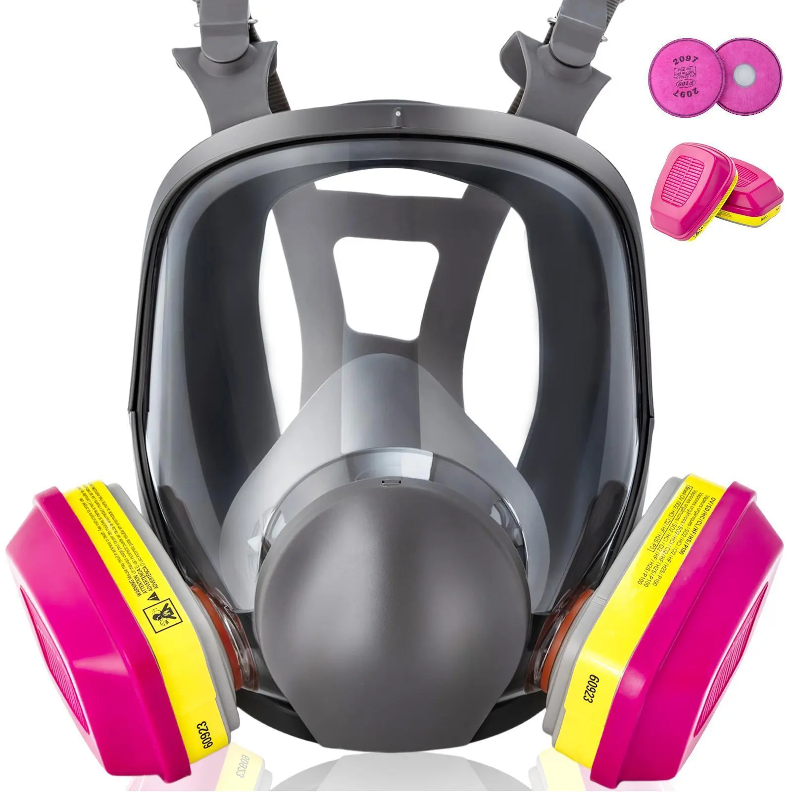 Reusable Full Face Protective Respirator Mask with Large Lens, Speaking Diaphragm, Push-Button Seal Check for Painting, Sanding (Tools & Hardware Safety Equipment)