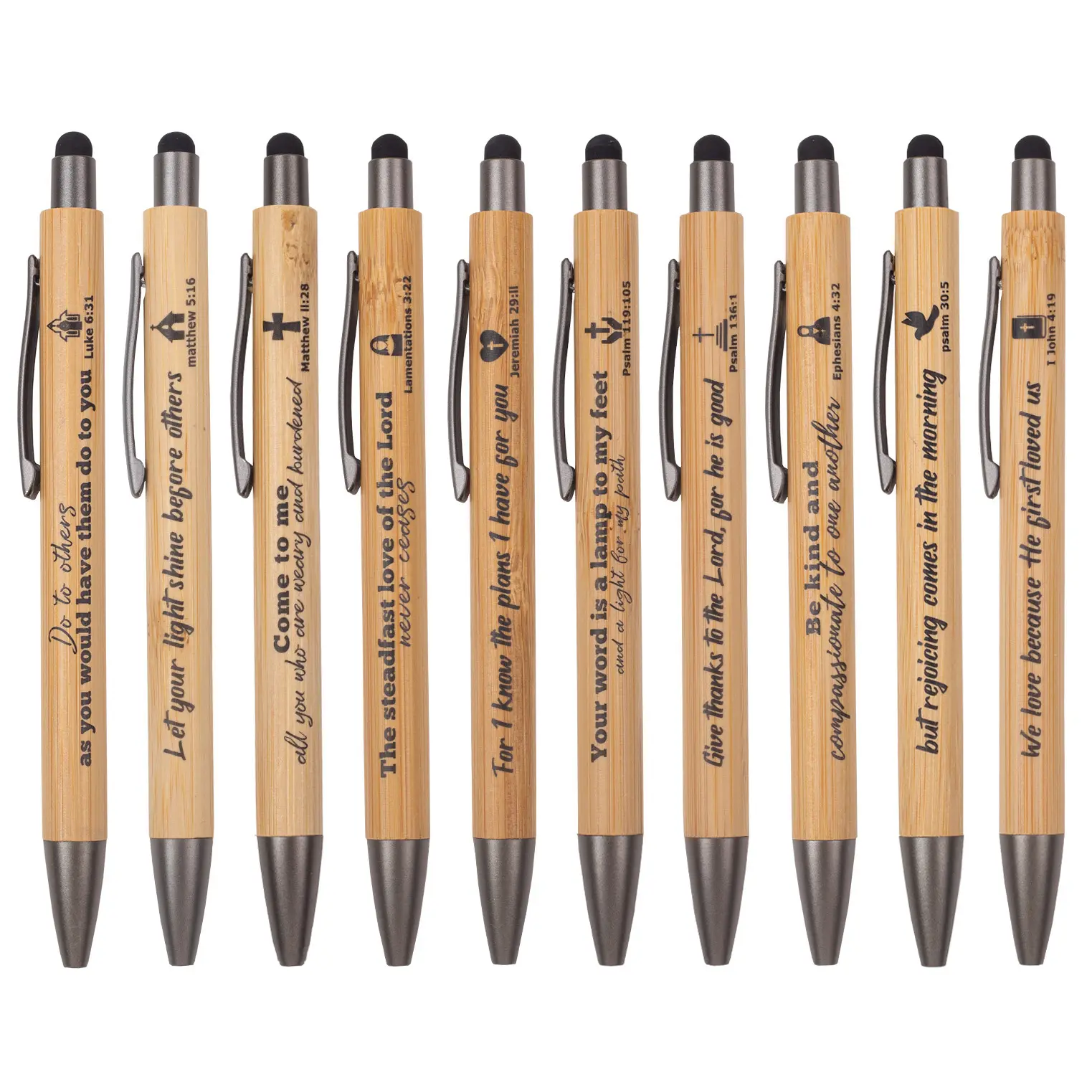 Bible Verse Bamboo Pens Christian Pens Inspirational Scripture Stylus Ballpoint Church Gifts Bulk for Church Women Men Sunday Party Teacher Student Christians Supplies