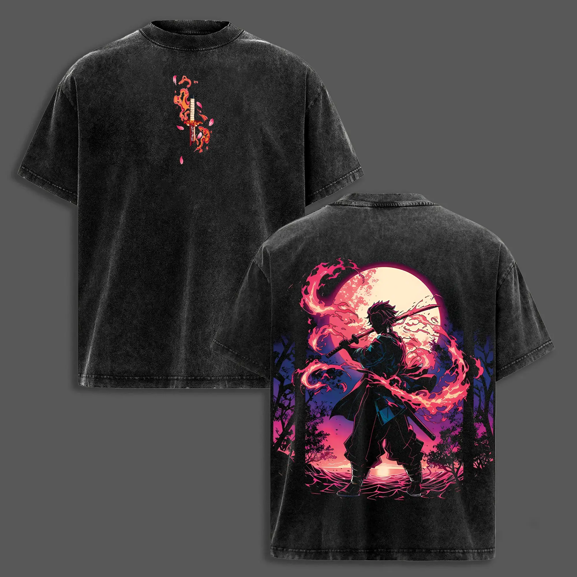 Retro Limited Vintage Kamado Tanjiro Demon Slayer, demon slayer infinity castle, Unisex Oversize Anime Manga Acid Washted Heavyweight Cotton Tshirt, Anime Merch, Gift for anime fan Clothes Oversized