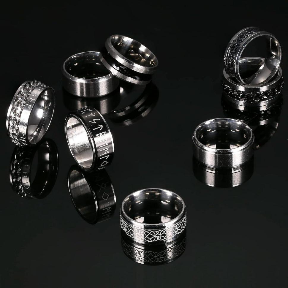 FLORIDECO 8-Pcs High-Polish Stainless Steel Stackable Finger Rings Set ...