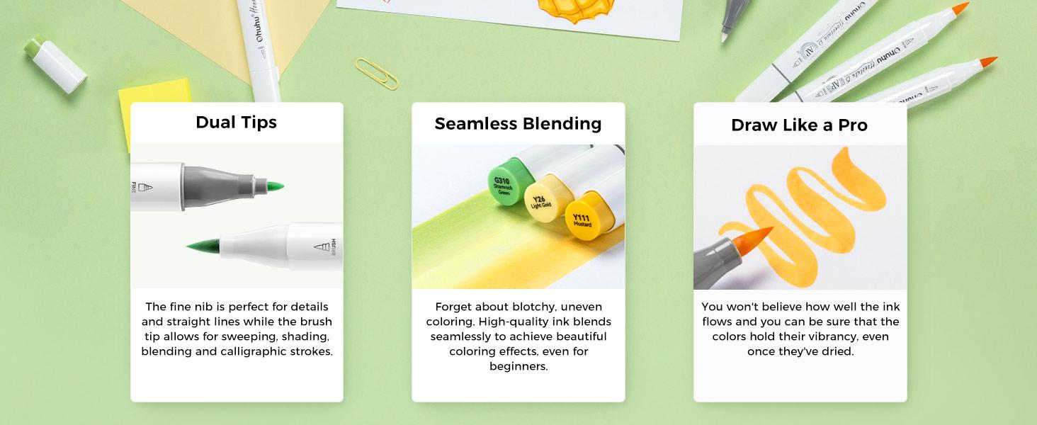 Ohuhu Alcohol Markers: Brush & Fine Dual Tips - 48 Colors - Alcohol-based Art Sketch Marker Set for Artist Adults Coloring Illustration - Refillable - AP Certificated - Honolulu B Series of Ohuhuart