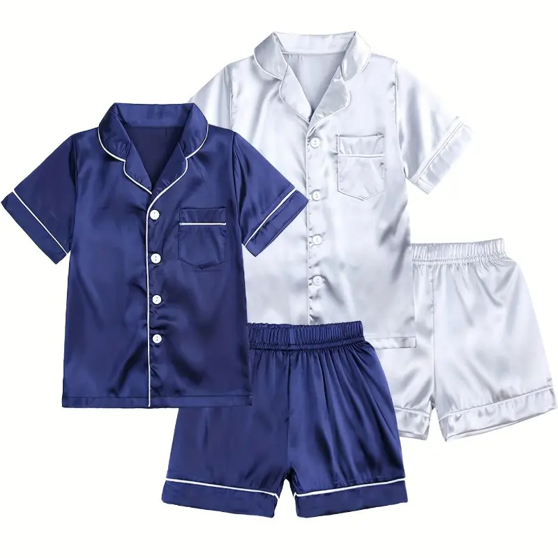 QYPajama Set for Boys and Girls, 2-Piece Graphic Ice Silk Short Sleeve Summer Sleepwear, Cold Wash, Pajama Set, Prop 65 Safe-DHY