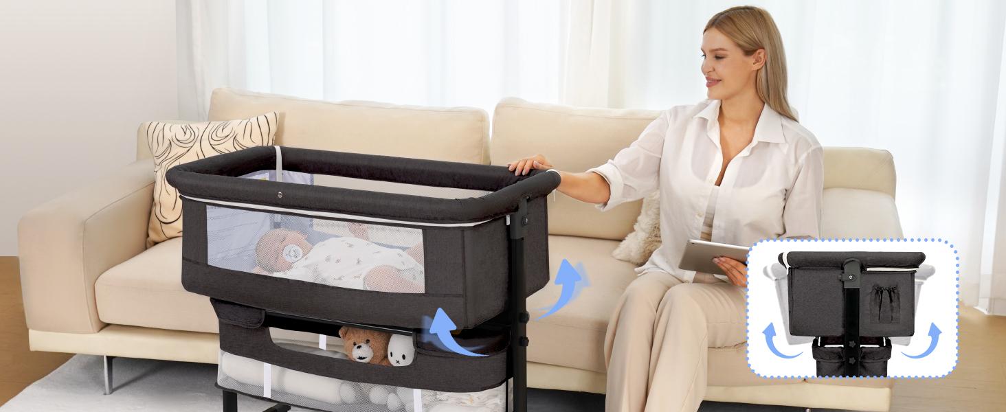 Baby Bassinet, Baby Basinet Bedside Sleeper, Easy to Fold Portable Crib Side Bassinet new Style Girl/boy bassinets