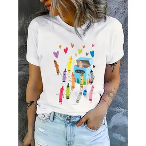 Noyavine Street Outfits Women's Cartoon Crayon Printed T-Shirt -Made of High-quality Cotton 2000s Outfits Streetwear Outfits